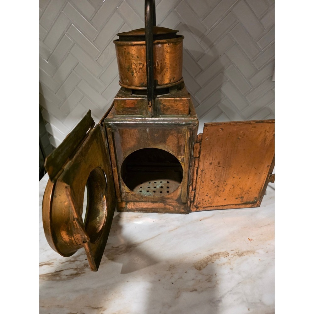 Antique Railroad Copper Lantern Train Conductor Kerosene Oil Lamp Lighting Decor - Picture 5 of 9
